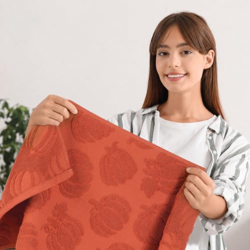 Rust Orange Pumpkin Fall Hand Towels Set - 100% Cotton, 3 Pack