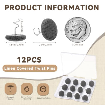 Upholstery Twist Pins 12pcs Grey Fabric Covered Bedskirt Clips - Locking & Invisible Design