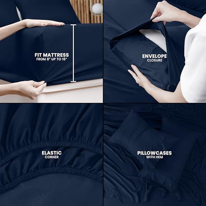 Utopia Bedding King Bed Sheets Set - Pack of 2 Sheet Sets - Perfect for Spa, Hotel, & Guest Bedroom - Brushed Microfiber - Shrinkage and Fade Resistant - Easy Care (Navy)