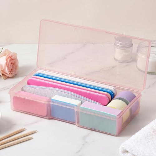 Pink Manicure Nail Tool Storage Box Set - Compact Clear Organizer for Salon & Home