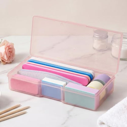 Pink Manicure Nail Tool Storage Box Set - Compact Clear Organizer for Salon & Home