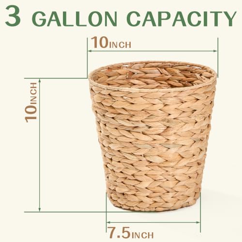 3 Gallon Wicker Trash Can - Natural Rattan Waste Basket for Bathroom & Home