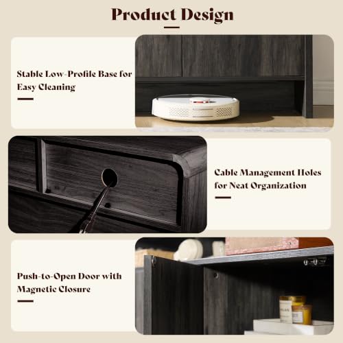 Amerlife 70-Inch Modern Curved TV Stand with Storage - Black, Flat Panel