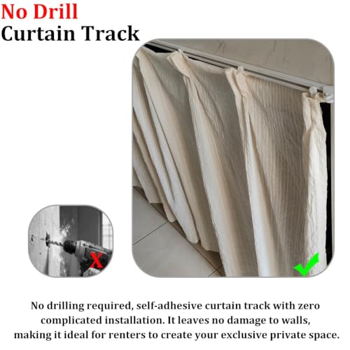 Self-Adhesive Ceiling Curtain Track No Drill 12.5 ft No Damage Wall Mount System