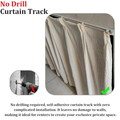Self-Adhesive Ceiling Curtain Track No Drill 12.5 ft No Damage Wall Mount System