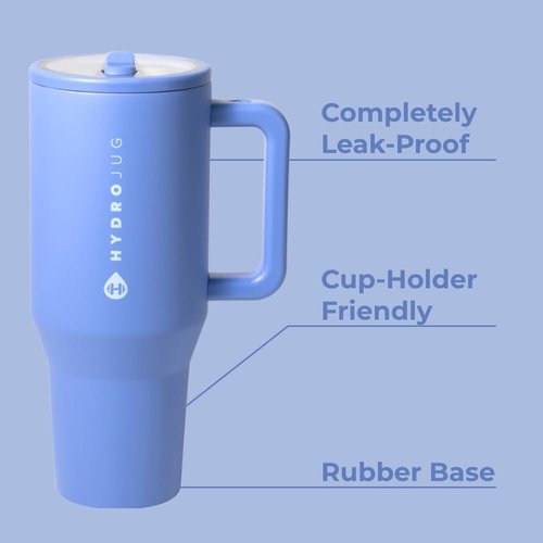 HydroJug Traveler - 32 oz Insulated Water Bottle with Handle & Flip Straw - Leak Resistant, Light Blue