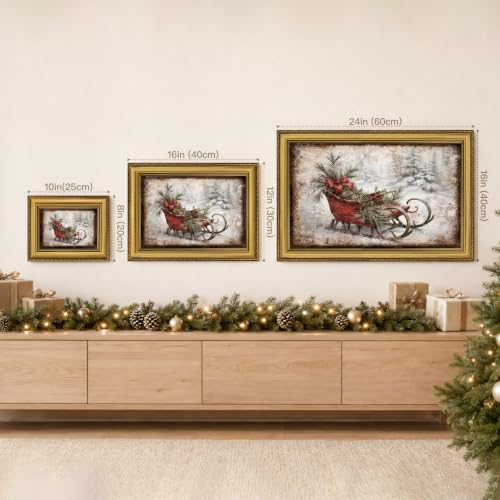 Vintage Christmas Red Sleigh Wall Art - Framed 8x10 Inch - Retro Sled Variation