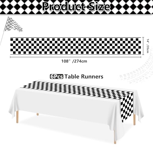 Black Checkered Table Runner 14x108 Inches for Race Car Party, Disposable Plastic