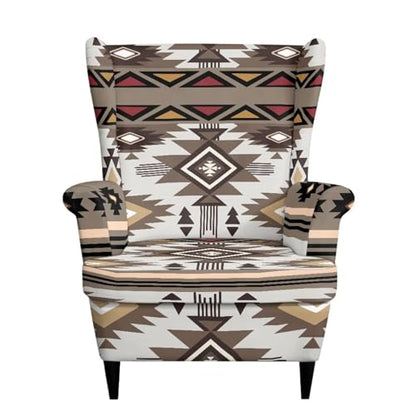 Aztec Tribal Pattern Wingback Chair Cover with Elastic Bottom - Secure Fit