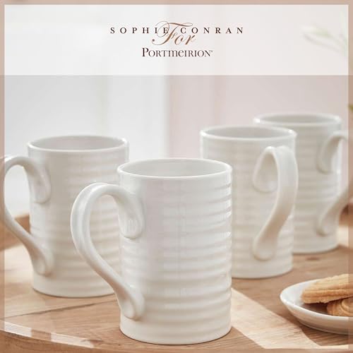 Portmeirion Sophie Conran Tall Mug Set of 4 - Solid White - 12 Oz Fine Porcelain Coffee & Tea Cups