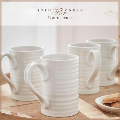 Portmeirion Sophie Conran Tall Mug Set of 4 - Solid White - 12 Oz Fine Porcelain Coffee & Tea Cups