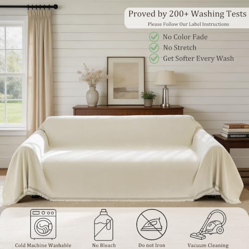 Waterproof Oversized Couch Cover for Dogs 91 x 150 Inches - Washable & Water-Repellent Chenille Sofa Protector with Herringbone Design