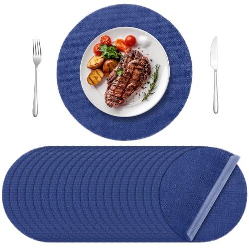 Blue Burlap Placemats Set of 50 - 13.78 Inch Reusable Natural Jute Table Mats