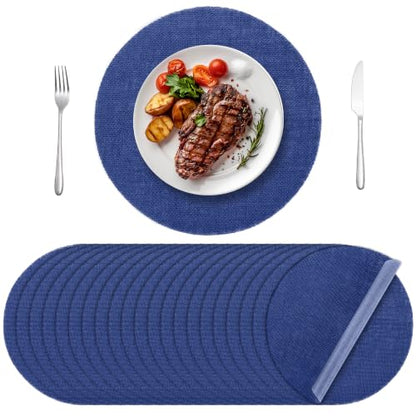 Blue Burlap Placemats Set of 50 - 13.78 Inch Reusable Natural Jute Table Mats