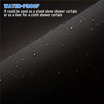 AmazerBath Plastic Shower Curtain, 72 x 84 Inches PEVA Shower Curtain with Heavy Duty Clear Stones and Grommet Holes, Waterproof Thick Bathroom Plastic Shower Curtains-Black
