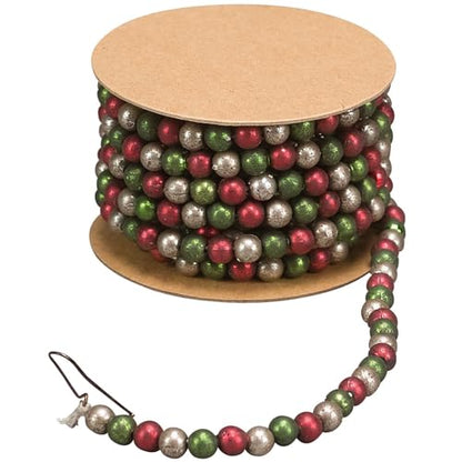 Mini Green and Red Beaded Christmas Tree Garland - 6 Feet Holiday Decor