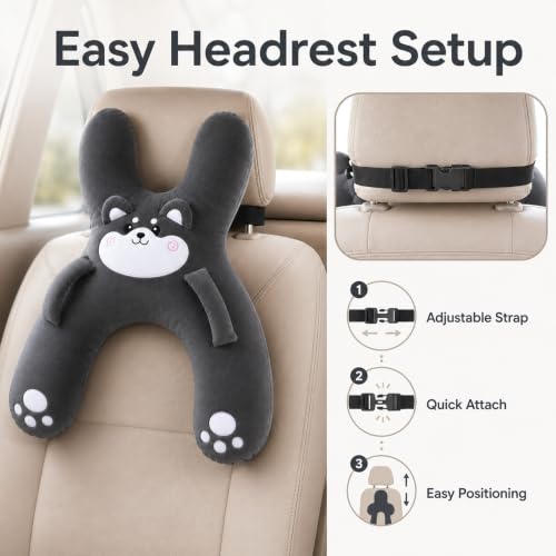 Kids Travel Car Neck Pillow - H-Shaped Travel Cushion for Car Seat - Purple (Variation A)