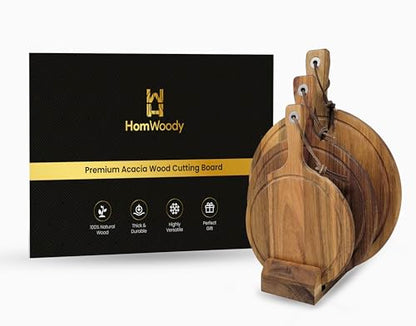 Homwoody Acacia Wood Cutting Boards with handle/Cheese Board-Acacia Cutting Board/Charcuterie Boards-Wood Cutting Board Set/Wooden Chopping Board Set of 3-Kitchen Gadgets
