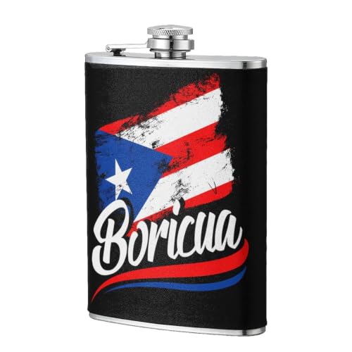 Puerto Rico Flag Flask 8oz for Liquor with Leather Cover Style 5