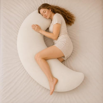 Giant Moon Body Pillow with Ergonomic Curved Design - Winter Beige