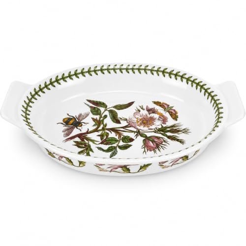 Portmeirion Botanic Garden Small Oval Gratin Dish Dog Rose Porcelain Bakeware