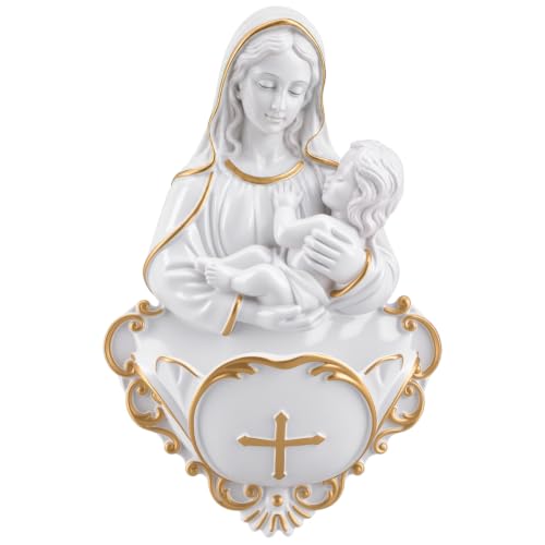 Wall Virgin and Child Holy Water Font for Religious Home Decor