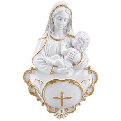 Wall Virgin and Child Holy Water Font for Religious Home Decor