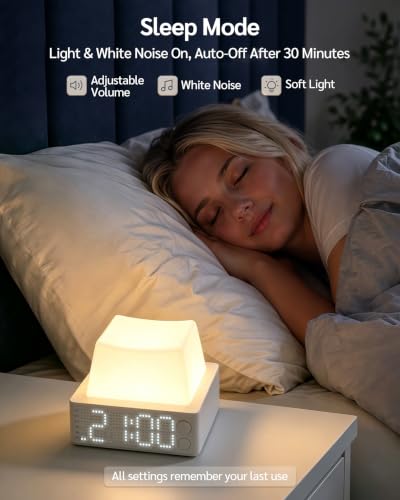 Grey Cute Keycap Alarm Clock with Night Light & White Noise - 3-in-1 Bedroom Timer