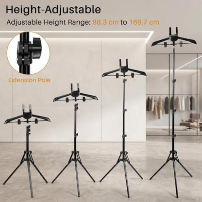 Clothes Steamer Stand with Hanger and Gloves - Adjustable Garment Rack
