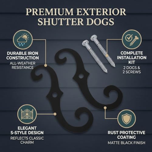 2pcs 6.3in Iron Shutter Dogs, Anti-Rust Exterior Tieback Fasteners with Screws
