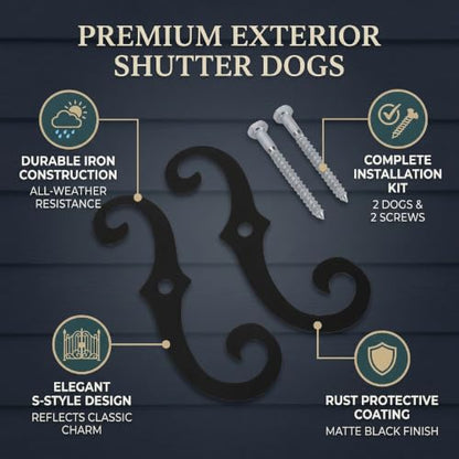 2pcs 6.3in Iron Shutter Dogs, Anti-Rust Exterior Tieback Fasteners with Screws