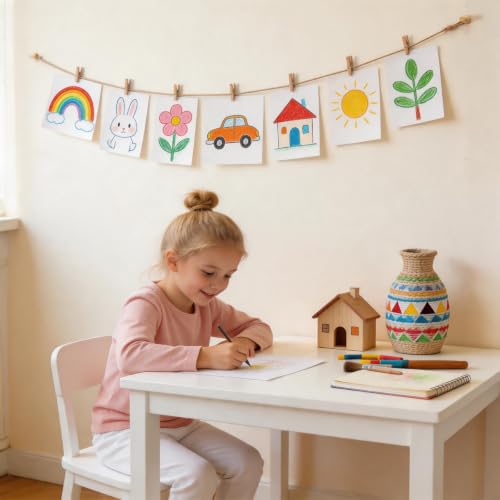 Mini Clothespins for Photos with Jute String - 100 Pcs, Wall Decor