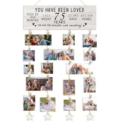 75th Birthday Photo Frame Wall Decor with Clips and Ropes - Colour 3