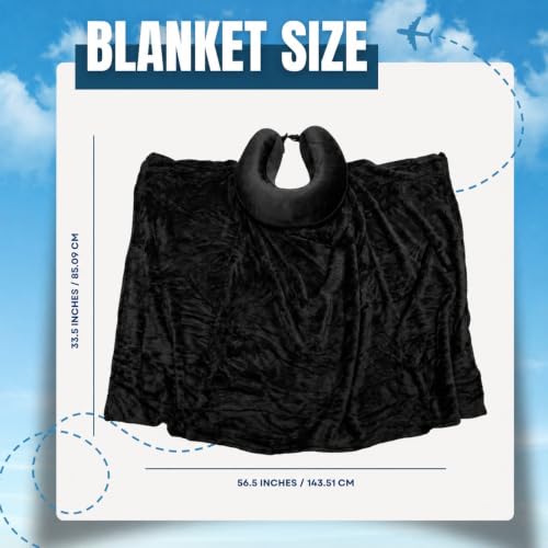 Travel Pillow with Built-In Blanket - Jet Noir / Softcover, Memory Foam Neck Support for Airplane & Long Flights