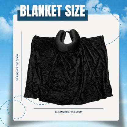 Travel Pillow with Built-In Blanket - Jet Noir / Softcover, Memory Foam Neck Support for Airplane & Long Flights
