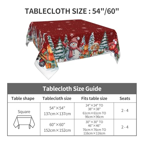 Christmas Square Tablecloth 52x52 Inch Red Snowman Holiday Decor for Dining