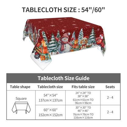 Christmas Square Tablecloth 52x52 Inch Red Snowman Holiday Decor for Dining