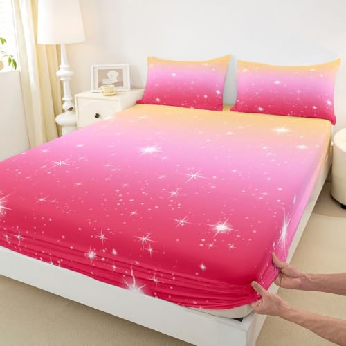 Girls Ombre Pink Red Bed Sheets Set Full Size 4 Piece Cozy & Soft