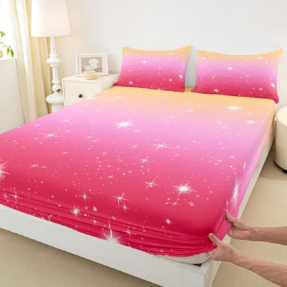 Girls Ombre Pink Red Bed Sheets Set Full Size 4 Piece Cozy & Soft