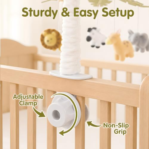 Baby Crib Mobile with Music and Plush Characters for Nursery