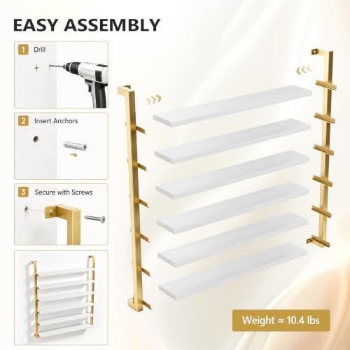 White & Gold 6-Tier Nail Polish Wall Rack Organizer Display Shelf
