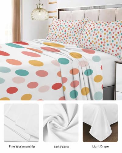 Full Size Flat Sheet - Colorful Polka Dot Microfiber Bedding, Watercolor Dots, Breathable & Easy Care - Terracotta / Full
