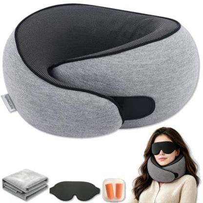 Travel Neck Pillow Memory Foam Support - Light Gray, Ergonomic Design