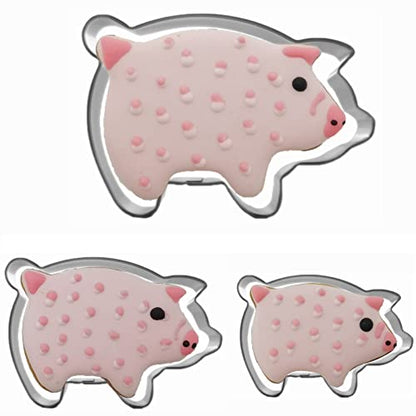 Mini Pig Shaped Cookie Cutters Set - Stainless Steel Baking Mold 3 Pcs