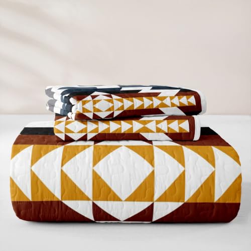 Kids Bedding Quilt Set Queen Size Blue Gray Aztec Bohemian 3 Pieces with Pillowcases - Variation of THIS listing