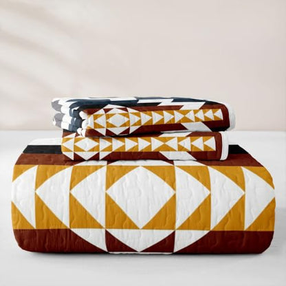 Kids Bedding Quilt Set Queen Size Blue Gray Aztec Bohemian 3 Pieces with Pillowcases - Variation of THIS listing