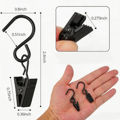 Senkary Black Stainless Steel S Hooks Curtain Clips for Outdoor String Lights - 2.4 Inch