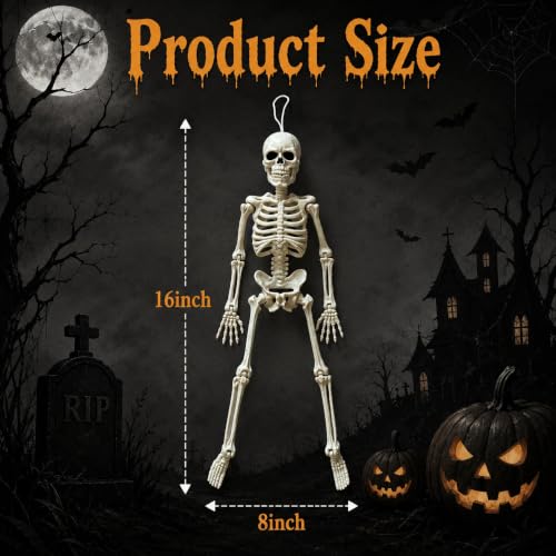 Halloween Hanging Skeleton Decorations - Small 16 Inches - Set of 2 - Flexible Joints