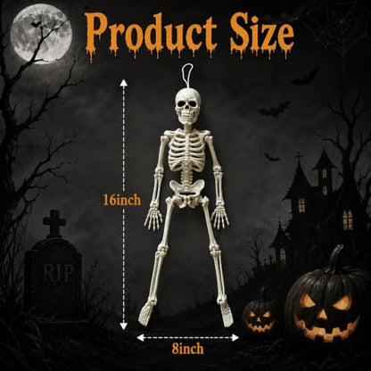 Halloween Hanging Skeleton Decorations - Small 16 Inches - Set of 2 - Flexible Joints