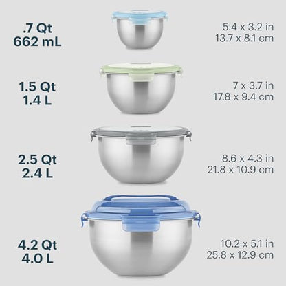 Pyrex 4-Pack Stainless Steel Mixing Bowls with Airtight Locking Lids